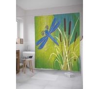 Штора (занавеска) для ванной JoyArty "Стрекоза у камышей" из сатена, 180х200 см с крючками, sc_35194