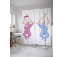 Штора (занавеска) для ванной JoyArty "Младенцы в ползунках" из сатена, 180х200 см с крючками, sc_35131