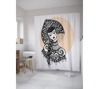 Штора (занавеска) для ванной JoyArty "Красавица в кокошнике" из сатена, 180х200 см с крючками, sc_60602