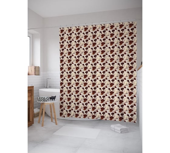 Штора (занавеска) для ванной JoyArty "Вьющиеся цветы" из сатена, 180х200 см с крючками, sc_57742 1