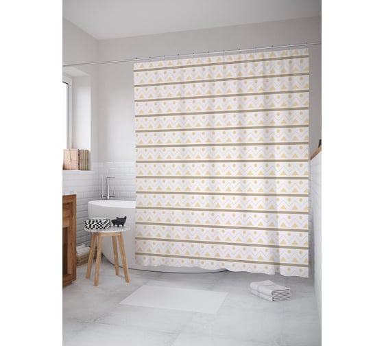Штора (занавеска) для ванной JoyArty "Геометрия в орнаменте" из сатена, 180х200 см с крючками, sc_58053 1