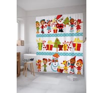 Штора (занавеска) для ванной JoyArty "Подарки от Санты" из сатена, 180х200 см с крючками, sc_53288