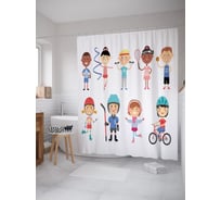 Штора (занавеска) для ванной JoyArty "Дети и спорт" из сатена, 180х200 см с крючками, sc_63765