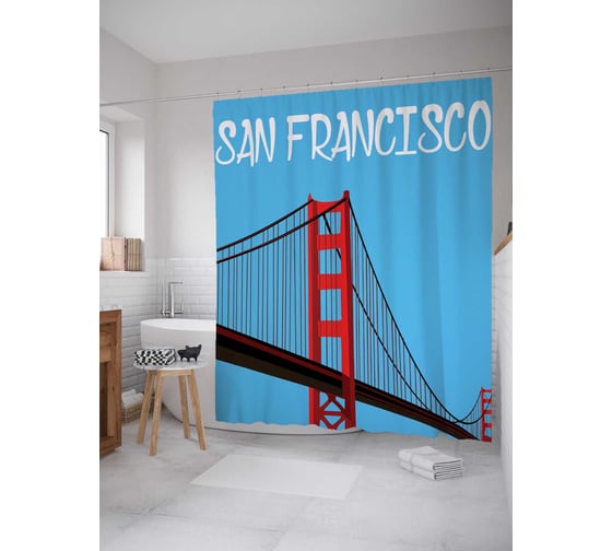 Штора (занавеска) для ванной JoyArty "Золотые Ворота Сан-Францыско эскиз" из сатена, 180х200 см с крючками, sc_5448 1