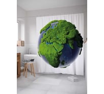 Штора (занавеска) для ванной JoyArty "Зеленая планета" из сатена, 180х200 см с крючками, sc_37999