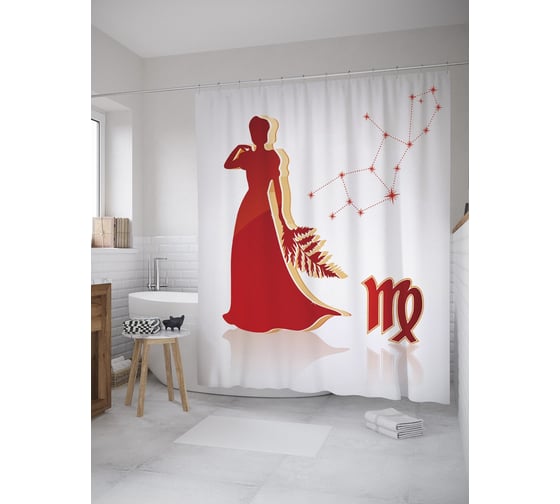Штора (занавеска) для ванной JoyArty "Дева с веткой" из сатена, 180х200 см с крючками, sc_60200 1