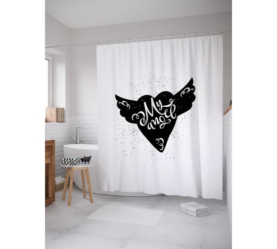 Штора (занавеска) для ванной JoyArty "Крылатая любовь" из сатена, 180х200 см с крючками, sc_53919 1