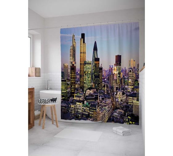 Штора (занавеска) для ванной JoyArty "Предрассветный миллионник" из сатена, 180х200 см с крючками, sc_38541 1