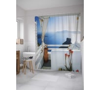 Штора (занавеска) для ванной JoyArty "Уютная терраса" из сатена, 180х200 см с крючками, sc_34876