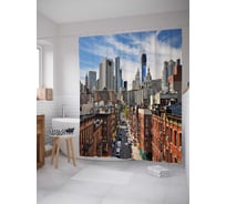 Штора (занавеска) для ванной JoyArty "Старые улицы и современные высотки" из сатена, 180х200 см с крючками, sc_38551