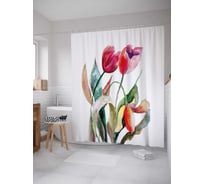 Штора (занавеска) для ванной JoyArty "Акварельные тюльпаны" из сатена, 180х200 см с крючками, sc_38435