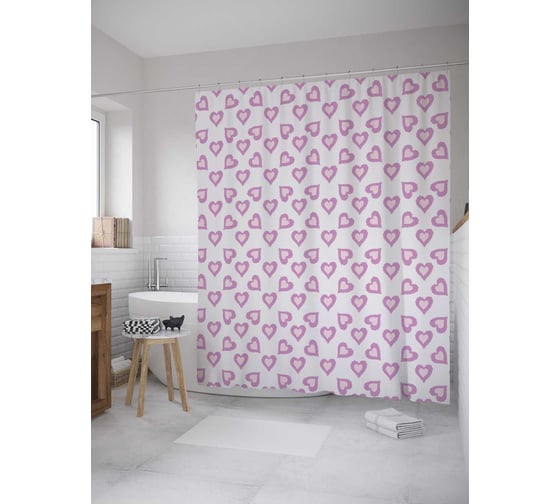 Штора (занавеска) для ванной JoyArty "Эскиз сердец" из сатена, 180х200 см с крючками, sc_34062 1
