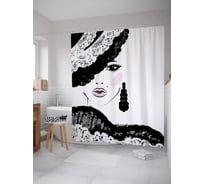 Штора (занавеска) для ванной JoyArty "В шляпке" из сатена, 180х200 см с крючками, sc_37261