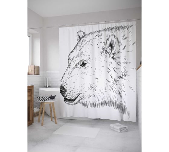 Штора (занавеска) для ванной JoyArty "Эскиз медведя" из сатена, 180х200 см с крючками, sc_34013 1