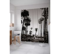 Штора (занавеска) для ванной JoyArty "Дорога среди пальм" из сатена, 180х200 см с крючками, sc_38168
