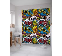Штора (занавеска) для ванной JoyArty "Элементы комиксов" из сатена, 180х200 см с крючками, sc_38694
