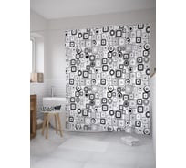 Штора (занавеска) для ванной JoyArty "Абстрактные квадраты и круги" из сатена, 180х200 см с крючками, sc_52521
