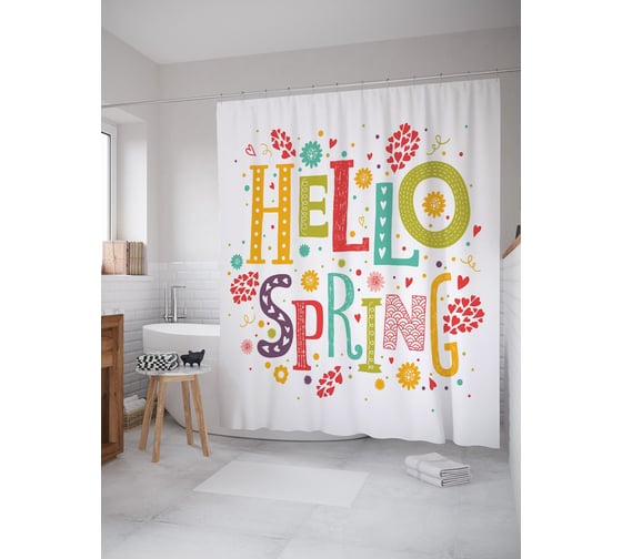 Штора (занавеска) для ванной JoyArty "Романтическая весна" из сатена, 180х200 см с крючками, sc_52987 1