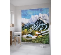 Штора (занавеска) для ванной JoyArty "Дорога в горах" из сатена, 180х200 см с крючками, sc_60528