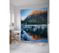 Штора (занавеска) для ванной JoyArty "Тающее озеро среди гор" из сатена, 180х200 см с крючками, sc_53669