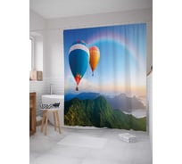 Штора (занавеска) для ванной JoyArty "Шары на фоне радуги" из сатена, 180х200 см с крючками, sc_38502