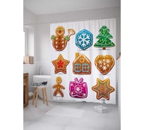 Штора (занавеска) для ванной JoyArty "Имбирные пряники" из сатена, 180х200 см с крючками, sc_38352