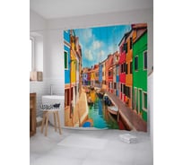 Штора (занавеска) для ванной JoyArty "Лодки на каналах" из сатена, 180х200 см с крючками, sc_37914