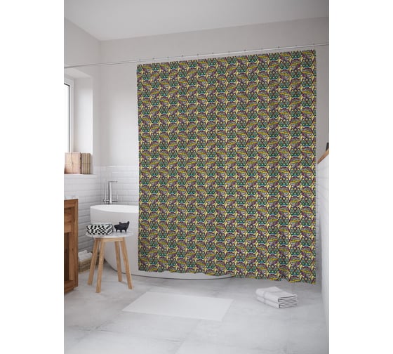 Штора (занавеска) для ванной JoyArty "Элементы мексиканских узоров" из сатена, 180х200 см с крючками, sc_54859 1