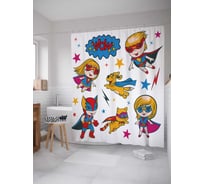 Штора (занавеска) для ванной JoyArty "Супергерои-дети" из сатена, 180х200 см с крючками, sc_38697
