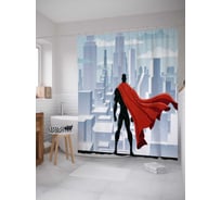Штора (занавеска) для ванной JoyArty "Супергерой на страже города" из сатена, 180х200 см с крючками, sc_38707
