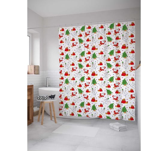 Штора (занавеска) для ванной JoyArty "Дед Мороз" из сатена, 180х200 см с крючками, sc_37102 1