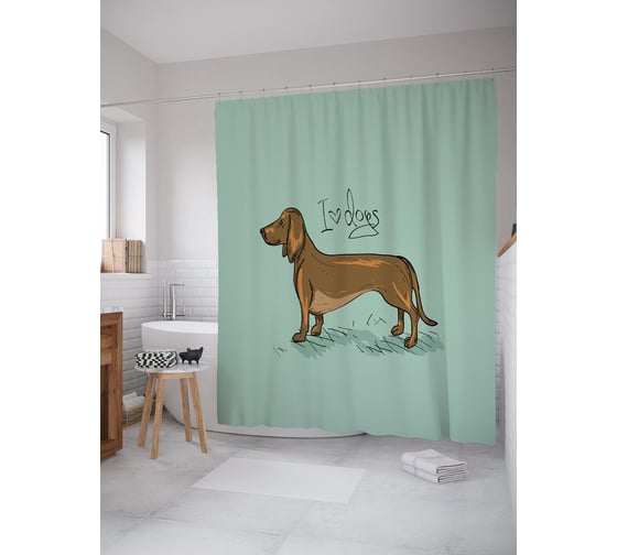 Штора (занавеска) для ванной JoyArty "Я люблю такс" из сатена, 180х200 см с крючками, sc_53897 1