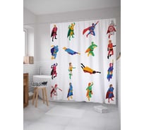 Штора (занавеска) для ванной JoyArty "Наклейки супергероев" из сатена, 180х200 см с крючками, sc_38703