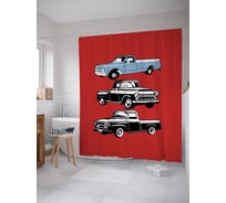 Штора (занавеска) для ванной JoyArty "Ретро пикапы" из сатена, 180х200 см с крючками, sc_53703
