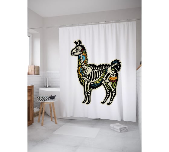 Штора (занавеска) для ванной JoyArty "Скелет ламы" из сатена, 180х200 см с крючками, sc_53943 1