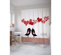 Штора (занавеска) для ванной JoyArty "Сердечки пэчворк" из сатена, 180х200 см с крючками, sc_53016