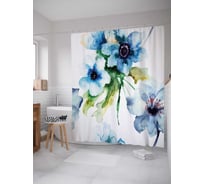Штора (занавеска) для ванной JoyArty "Акварельные цветы" из сатена, 180х200 см с крючками, sc_38447