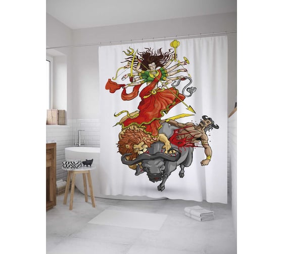 Штора (занавеска) для ванной JoyArty "Многорукое божество" из сатена, 180х200 см с крючками, sc_33916 1