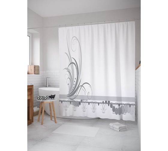 Штора (занавеска) для ванной JoyArty "Простота растения" из сатена, 180х200 см с крючками, sc_54202 1