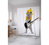 Штора (занавеска) для ванной JoyArty "Усатый гитарист" из сатена, 180х200 см с крючками, sc_37420