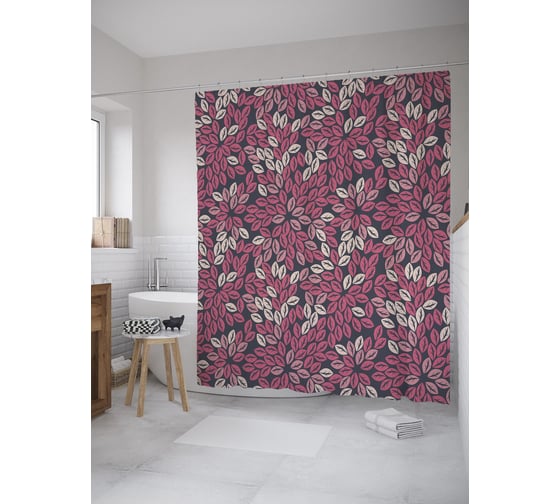 Штора (занавеска) для ванной JoyArty "Листовой салют" из сатена, 180х200 см с крючками, sc_59199 1