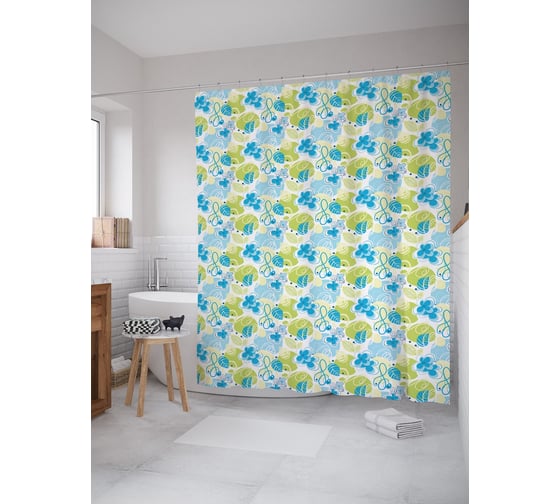 Штора (занавеска) для ванной JoyArty "Цветочные зарисовки" из сатена, 180х200 см с крючками, sc_54405