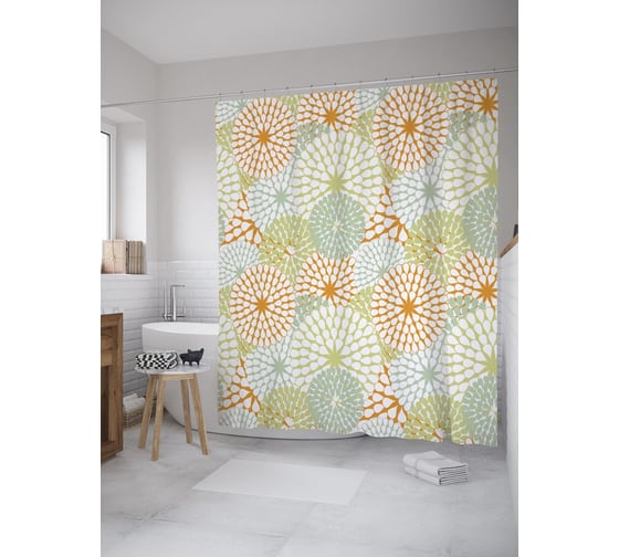 Штора (занавеска) для ванной JoyArty "Флористические шары" из сатена, 180х200 см с крючками, sc_60394 1