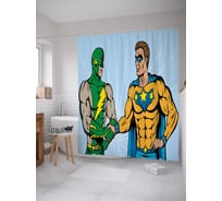 Штора (занавеска) для ванной JoyArty "Дружба героев" из сатена, 180х200 см с крючками, sc_38713