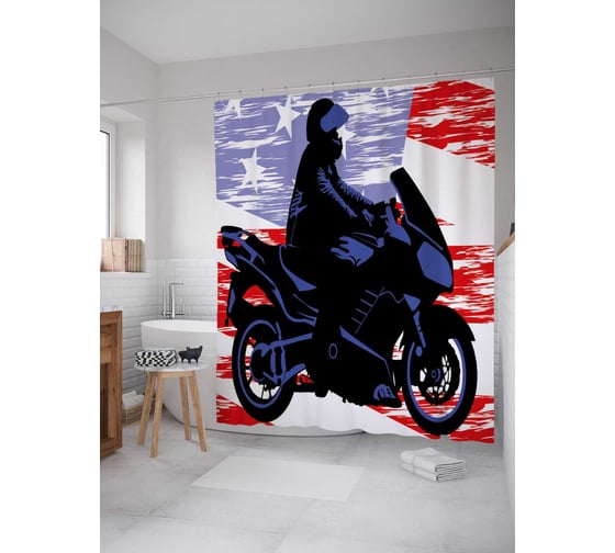 Штора (занавеска) для ванной JoyArty "Американский байкер" из сатена, 180х200 см с крючками, sc_37266 1