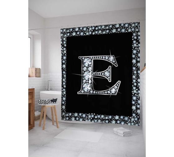 Штора (занавеска) для ванной JoyArty "Буква E" из сатена, 180х200 см с крючками, sc_3470e