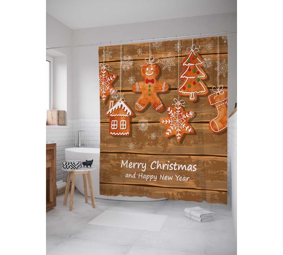 Штора (занавеска) для ванной JoyArty "Подвешенные сладости" из сатена, 180х200 см с крючками, sc_38348 1