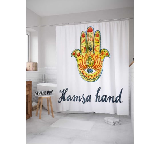 Штора (занавеска) для ванной JoyArty "Рука хамса" из сатена, 180х200 см с крючками, sc_38616 1