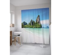 Штора (занавеска) для ванной JoyArty "Отдых в Краби" из сатена, 180х200 см с крючками, sc_60521