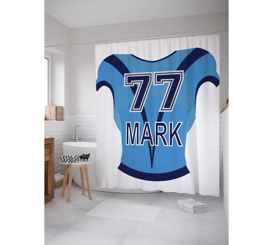 Штора (занавеска) для ванной JoyArty "Футболка Марк 77" из сатена, 180х200 см с крючками, sc_5070 1